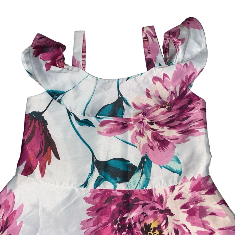The Children's Place NWT Pink and White Floral Dress Off The Shoulder Size 14 - Picture 2 of 16